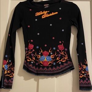Harley-Davidson Black Top with Colorful Embroidery